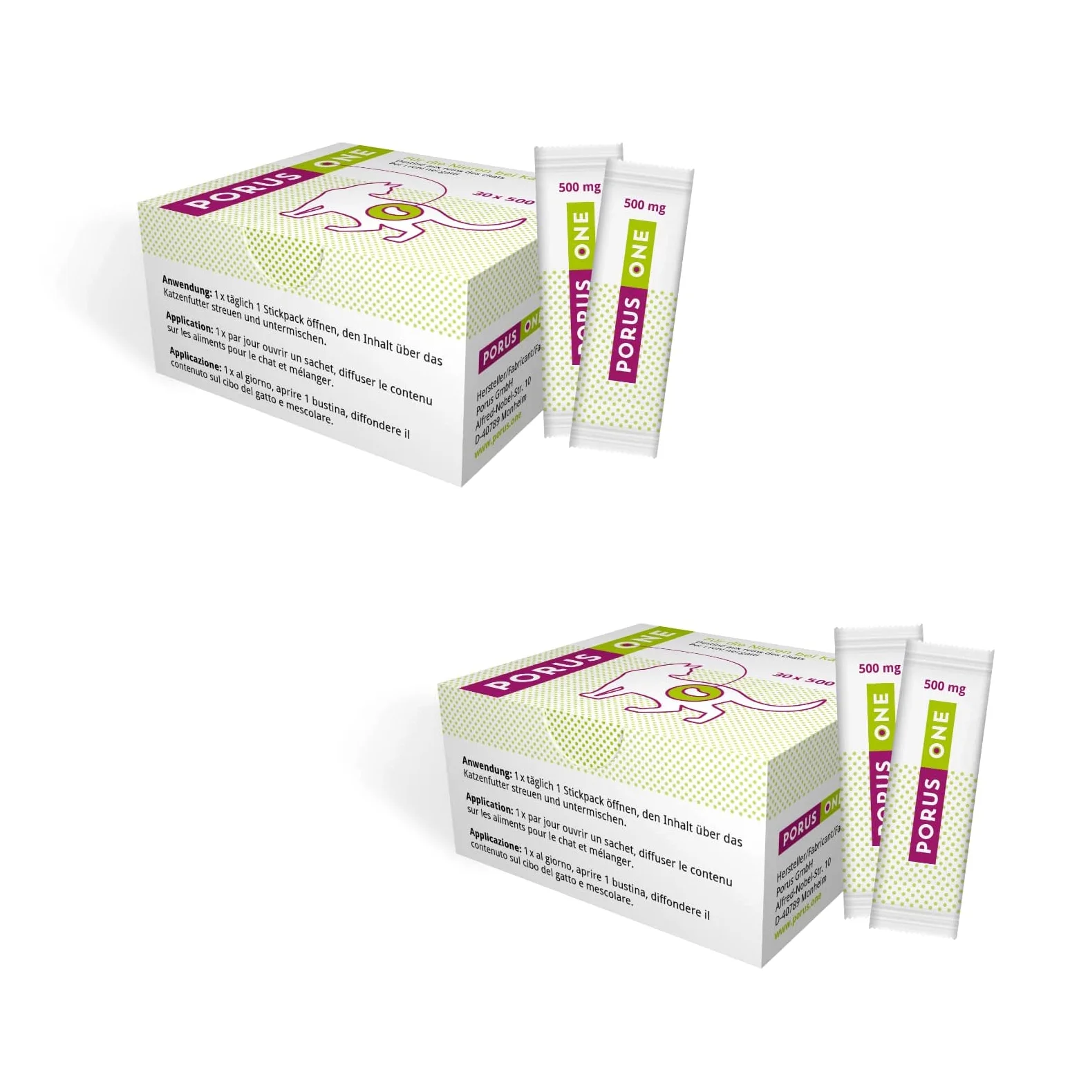 Porus ONE | Paquete doble | 2 x 30 x 500 mg | Alimento complementario para gatos | Para gatos con problemas renales | Para que los gatos toxinas urémicas no vayan a los riñones