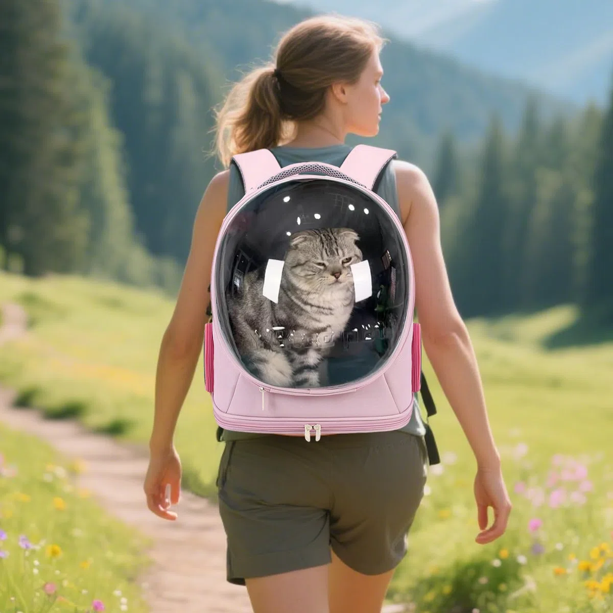 PETCUTE Mochila Transportín Perro,Mochilas para Gatos y Perro,Cápsula Espacial,Bolsa para Mascotas Portátil y Plegable con Correa de Seguridad Interior,Almohadilla Extraíble,para Viajes de Camping