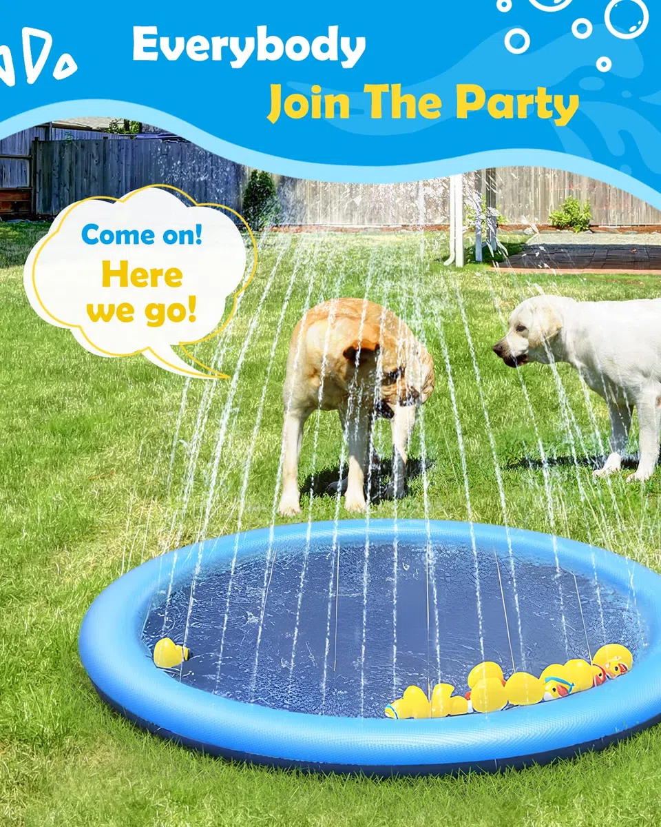 Peteast Piscina Perros, Piscina de chorros para Perros, Mascotas,Juguetes de Agua de Verano (de150cm) (220cm, Blue)