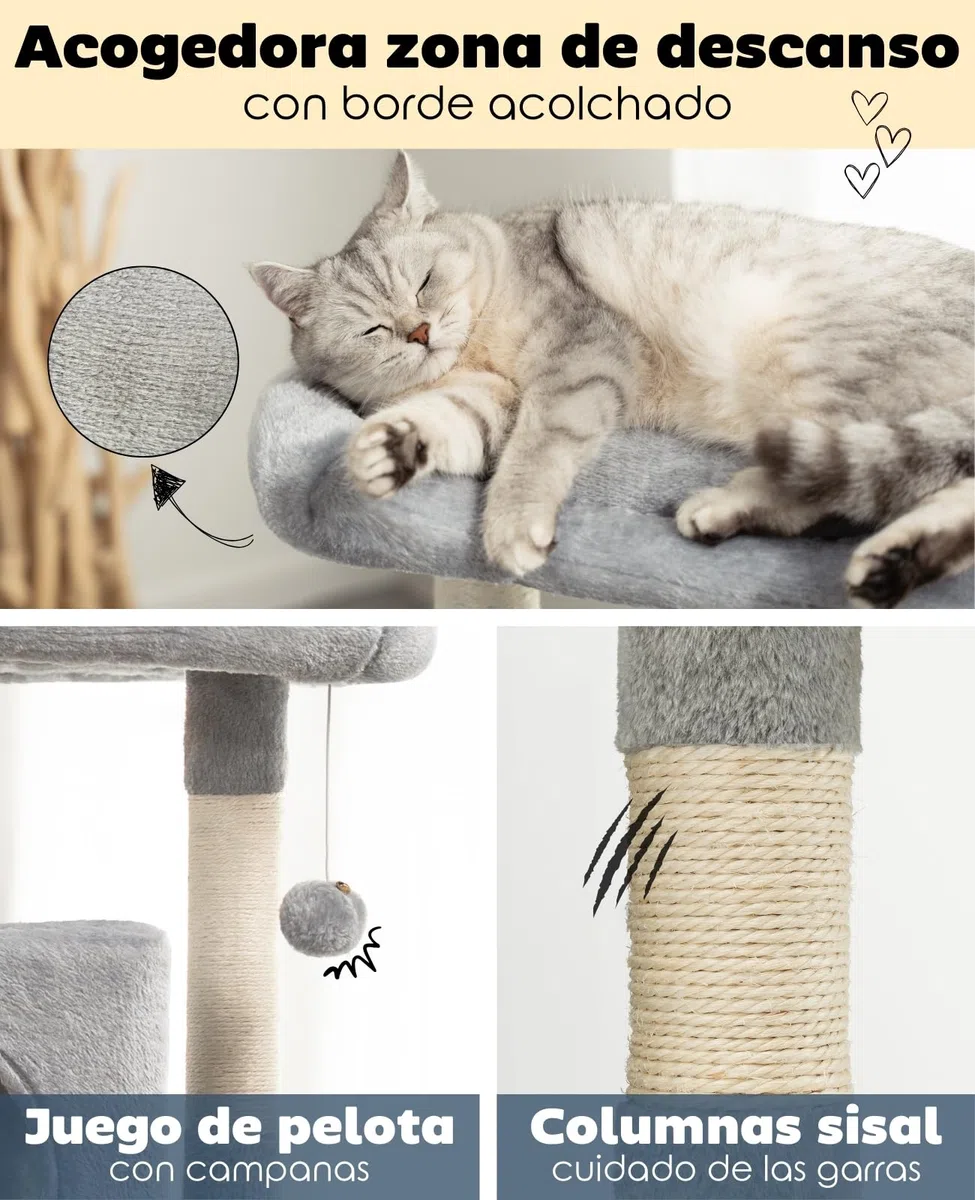lionto Árbol rascador para Gatos Altura 80 cm, Gris Claro