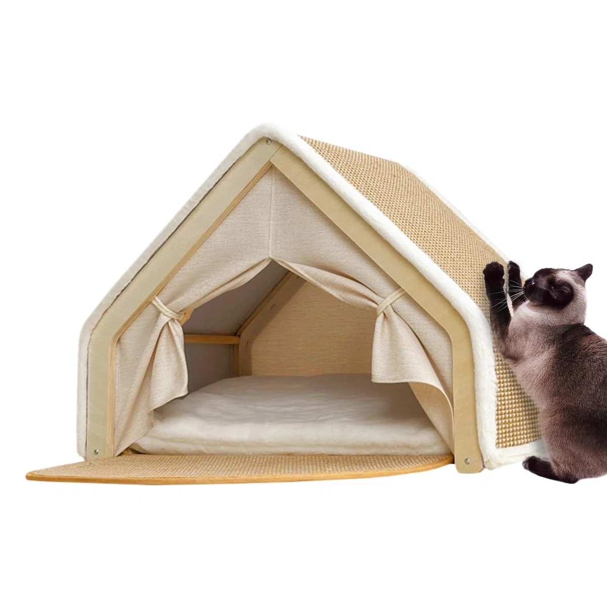Tienda Cama Gatos Tablero De Rascador Sisal Y Casa | Tienda para en Interior del Hogar Dormitorio Habitación de Mascotas Suelo Invierno