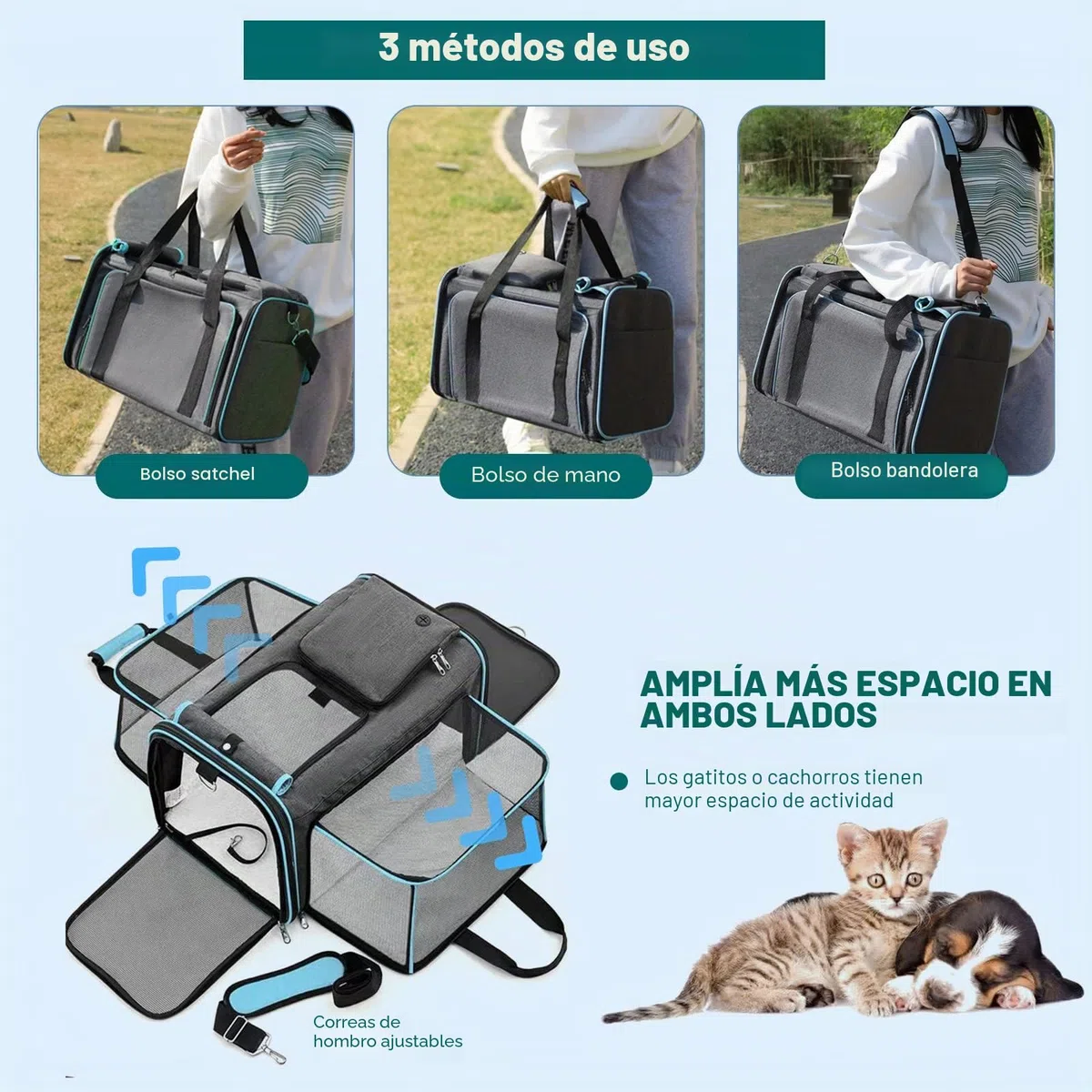 PETCUTE Transportín Extensible para Perros,Bolsa de Transporte Plegable para Gatos con Colchón Suave,Cinturón de Seguridad,Transportín Perro Pequeño,Ideal para Automóvil/Compras/Aire Libre