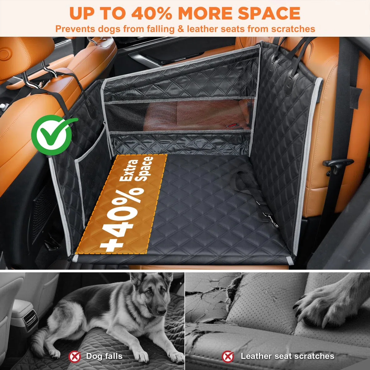Gimars Mejora Asiento Perro Coche Extra Estable para Perros Medianos Pequeños, Impermeable Ensanchado Transportin Perro Coche, Reforzado Cama con Ventanas De Red Cinturón De Seguridad, M
