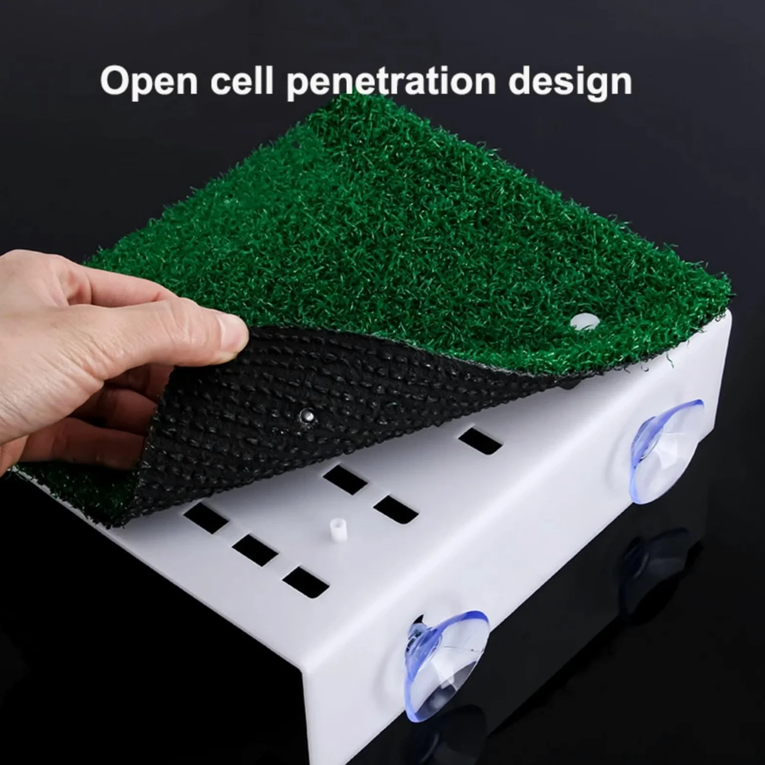 Turtle Basking Platform - Rampa de césped artificial flotante | Accesorio de terrario para reptiles y anfibios | PP no tóxico con ventosas fuertes S/M/L