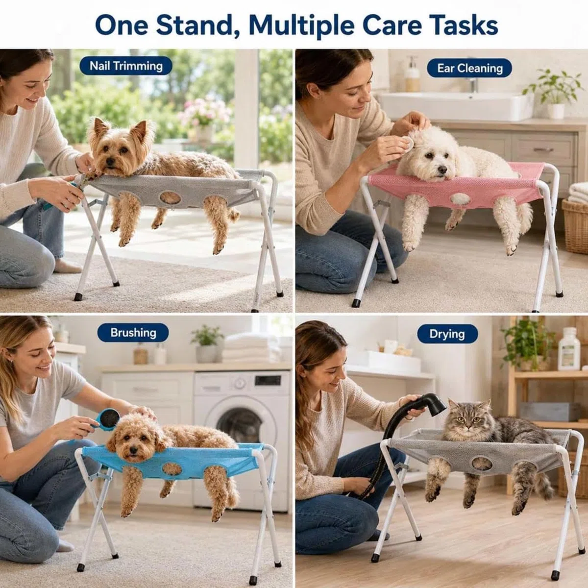 Silla para Bañar Perro Correa Ajustable para Sujetar A La Mascota Cat Dog Grooming Hammock Estructura Sólida Soporte Plegable para Mascotas Recorte Diario De Uñas,Baños,Blue