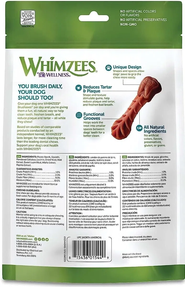 WHIMZEES X-Small Toothbrush Natural Healthy Daily Dental Dog Treats - 2 Pack