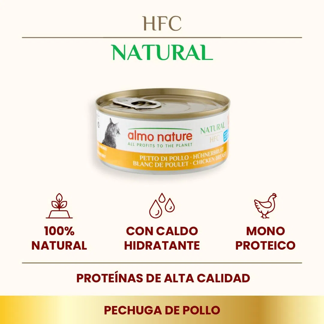 almo nature - HFC Natural con Blanco de Pollo - Comida húmeda para Gatos Adultos: 24 latas de 150 g