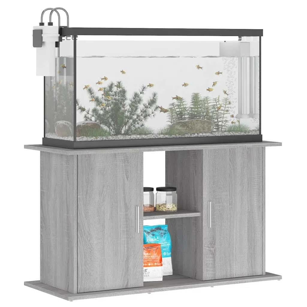 Mangloder - Soporte para acuario Sonoma gris de madera, 101 x 41 x 58 cm, armario inferior para acuario, con espacio de almacenamiento para alimento de peces, filtros y accesorios, para salón, oficina