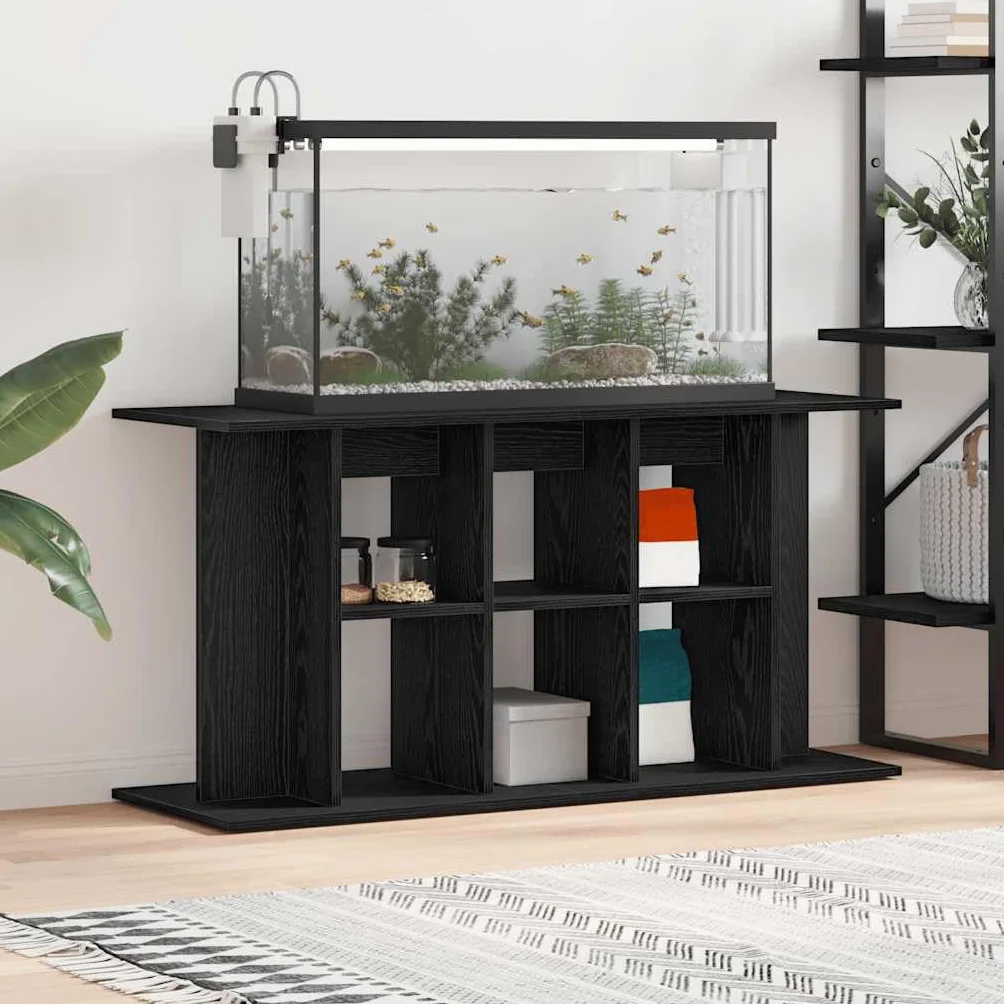 Soporte para acuario de madera de color negro, 120 x 40 x 60 cm, estable, con armario de almacenamiento y estante, estructura de muebles para peces, accesorios y filtro en el salón