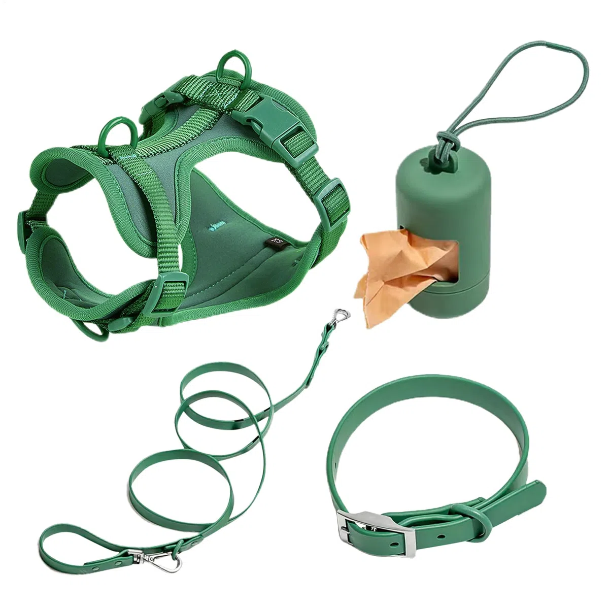 Juego de correas para perros | Collar ajustable para perros – Juego de | correa "Step in No Pull" arnés para mascotas para perros y cachorros con soporte para bolsas de caca
