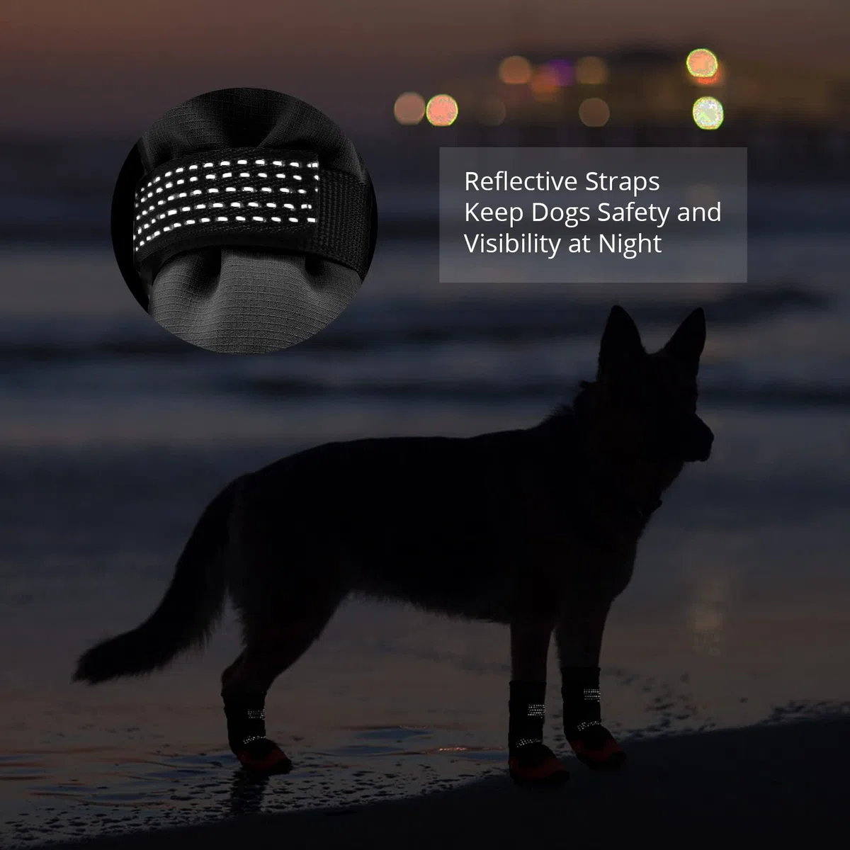 Zapatos para perros impermeables para perros, botines para pavimento caliente con suela reflectante resistente antideslizante, zapatos para perros pequeños, medianos y grandes, 4 piezas