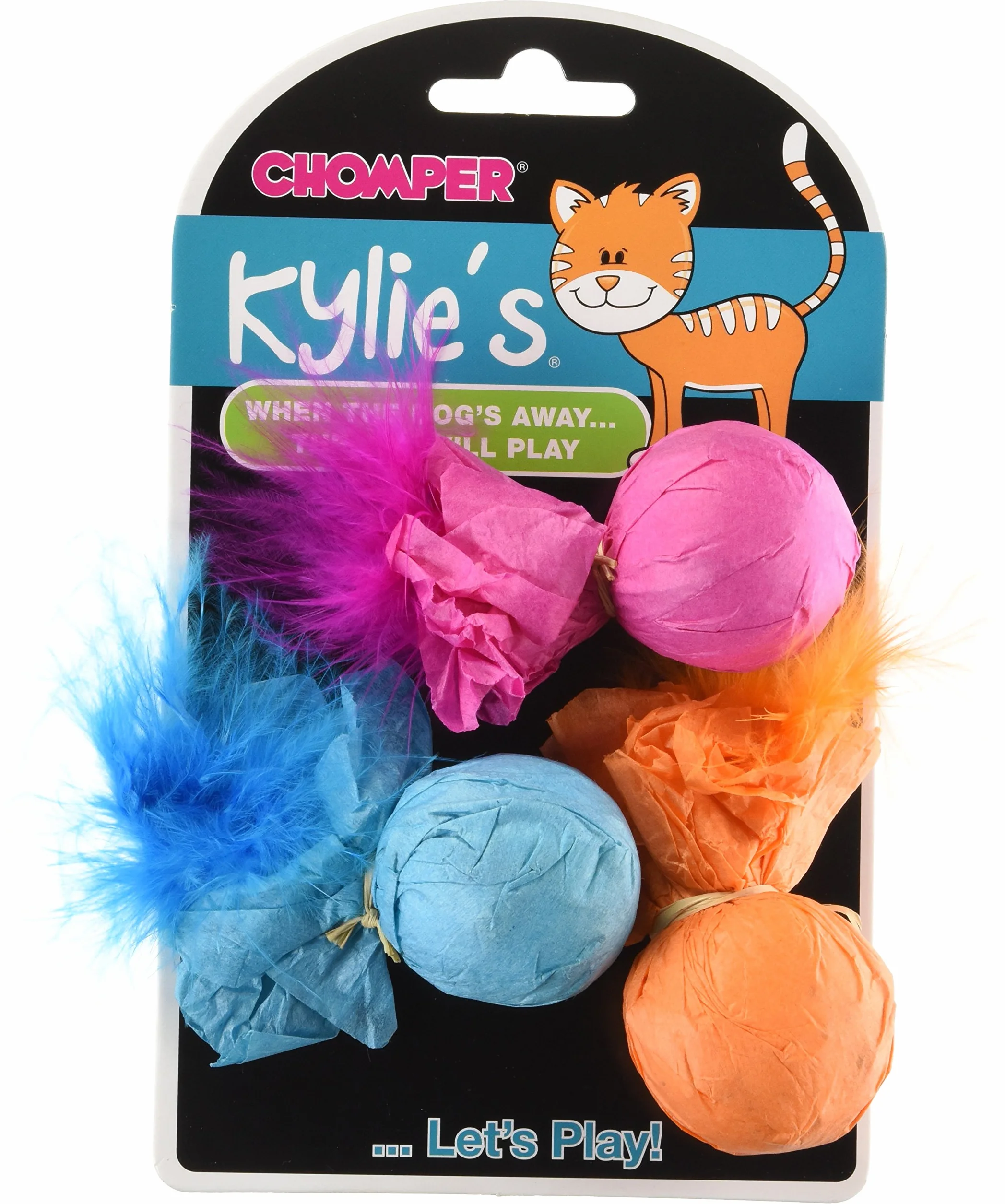 Boss Mascota Chomper Brites de Kylie – Juego de Papel Bola Rattlers Juguete con Plumas para Mascotas