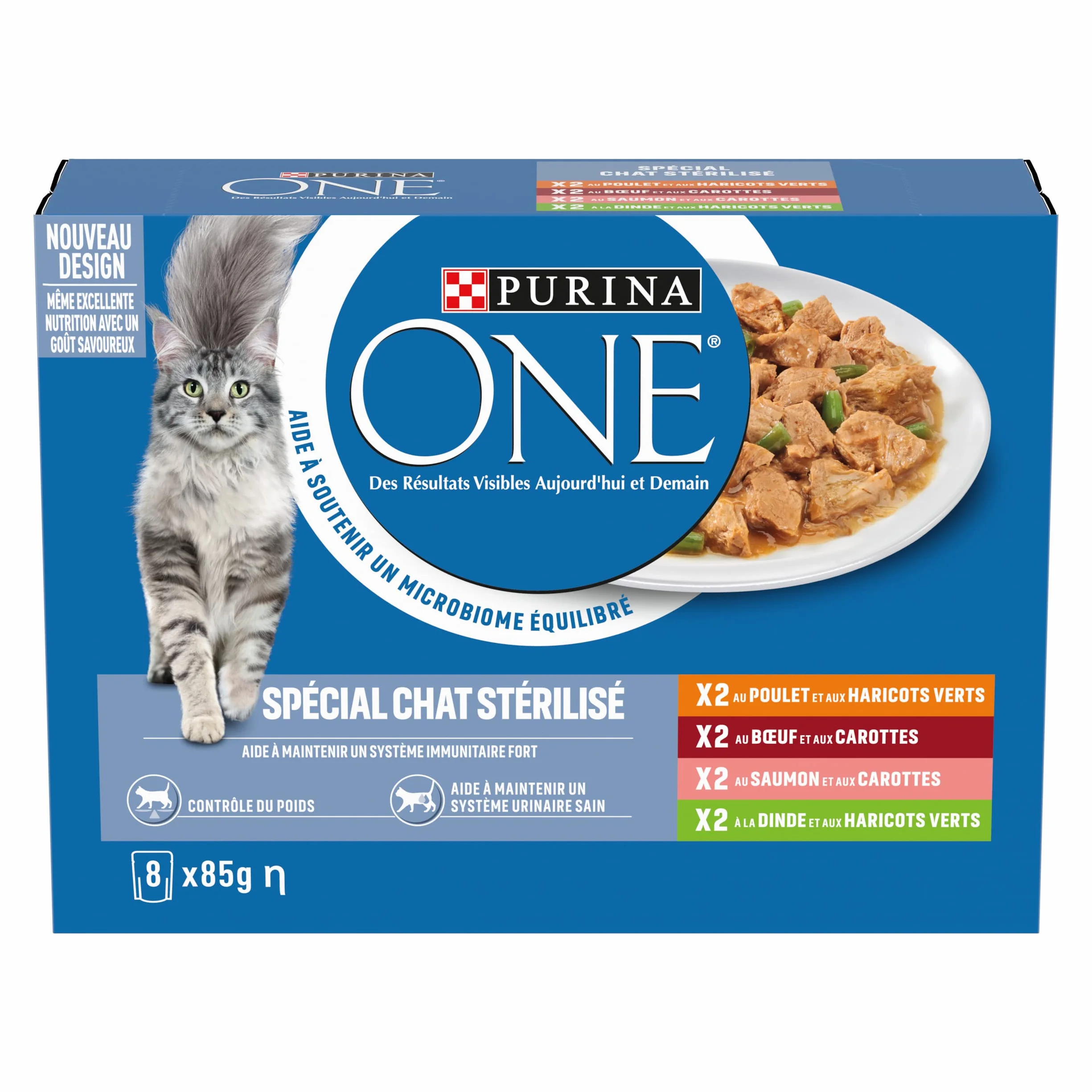 PURINA ONE Gato Esterilizado Refilado en Salsa Sabores Surtidos Pollo Carne Salmón y Pavo Bolsas Comidas para Gatos Adultos 8 x 85 g | Lote de 10