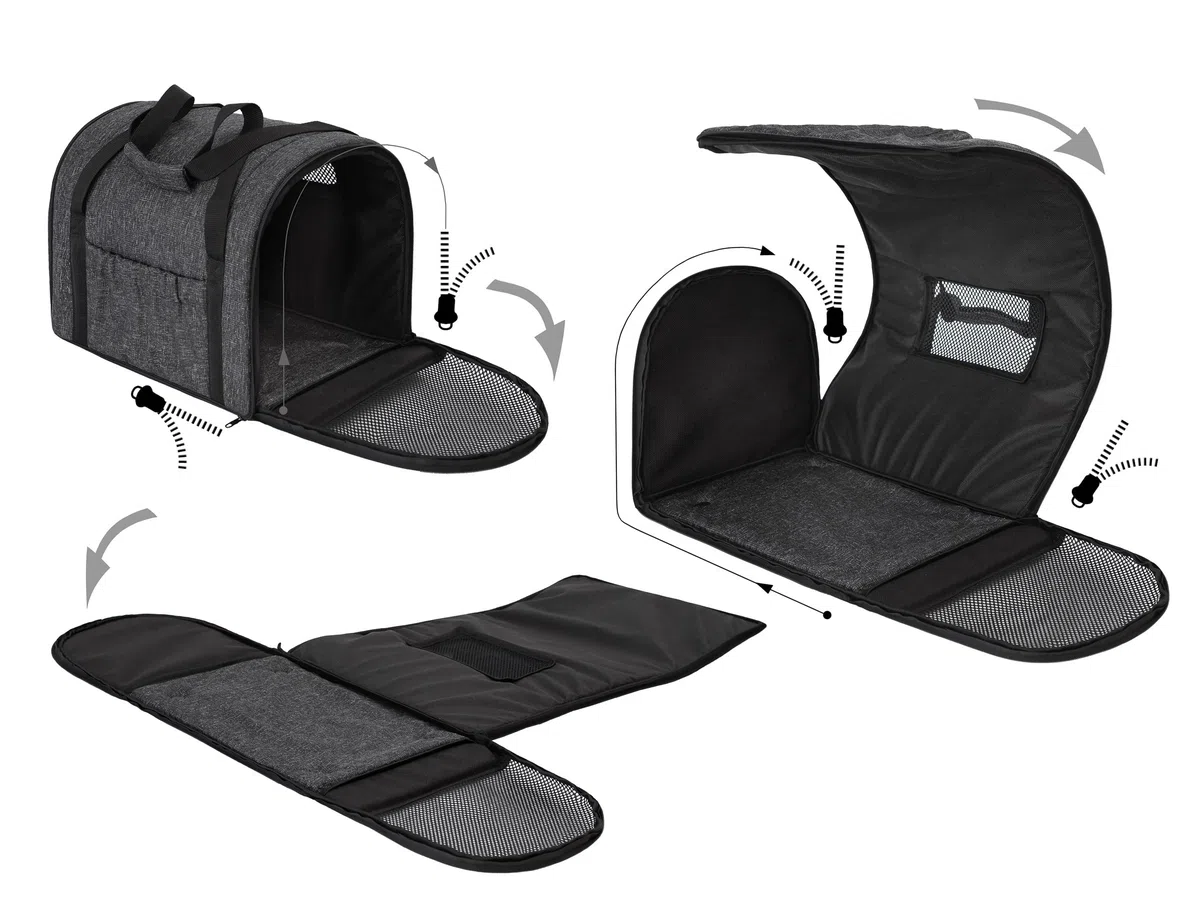 Bolsa de transporte para gatos, bolsa de transporte para mascotas, plegable, para perros o gatos, color negro jaspeado, tamaño 1: 27 x 39 x 28 cm