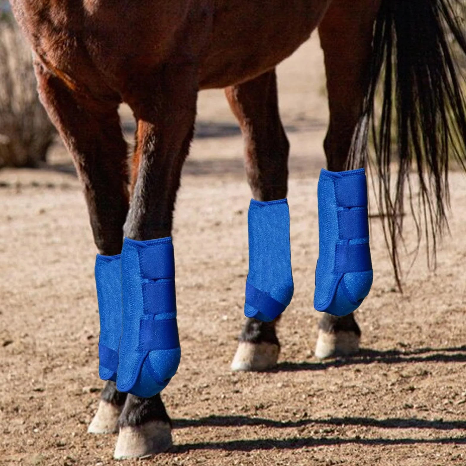 4 Piezas Botas para Caballo Protector de Piernas Envoltura Soporte de Guardia Material Neopreno Reutilizable Adecuado para de Equitación, Azul, s