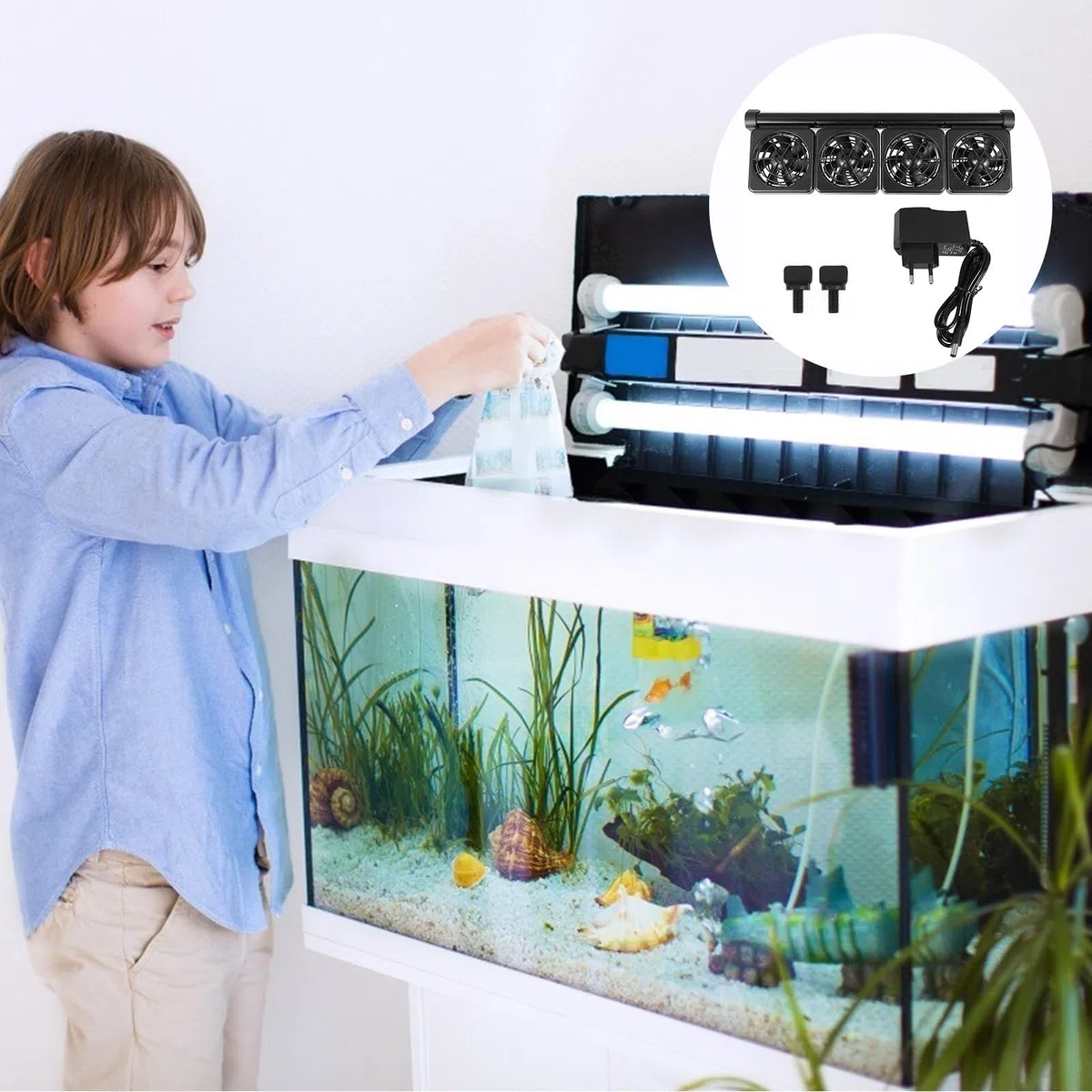 LIFKOME Ventilador Enfriador Ajustable para Acuario de Agua Dulce y Salada Sistema de Enfriamiento de 4 Cabezales y Decoracion Verano para Peceras