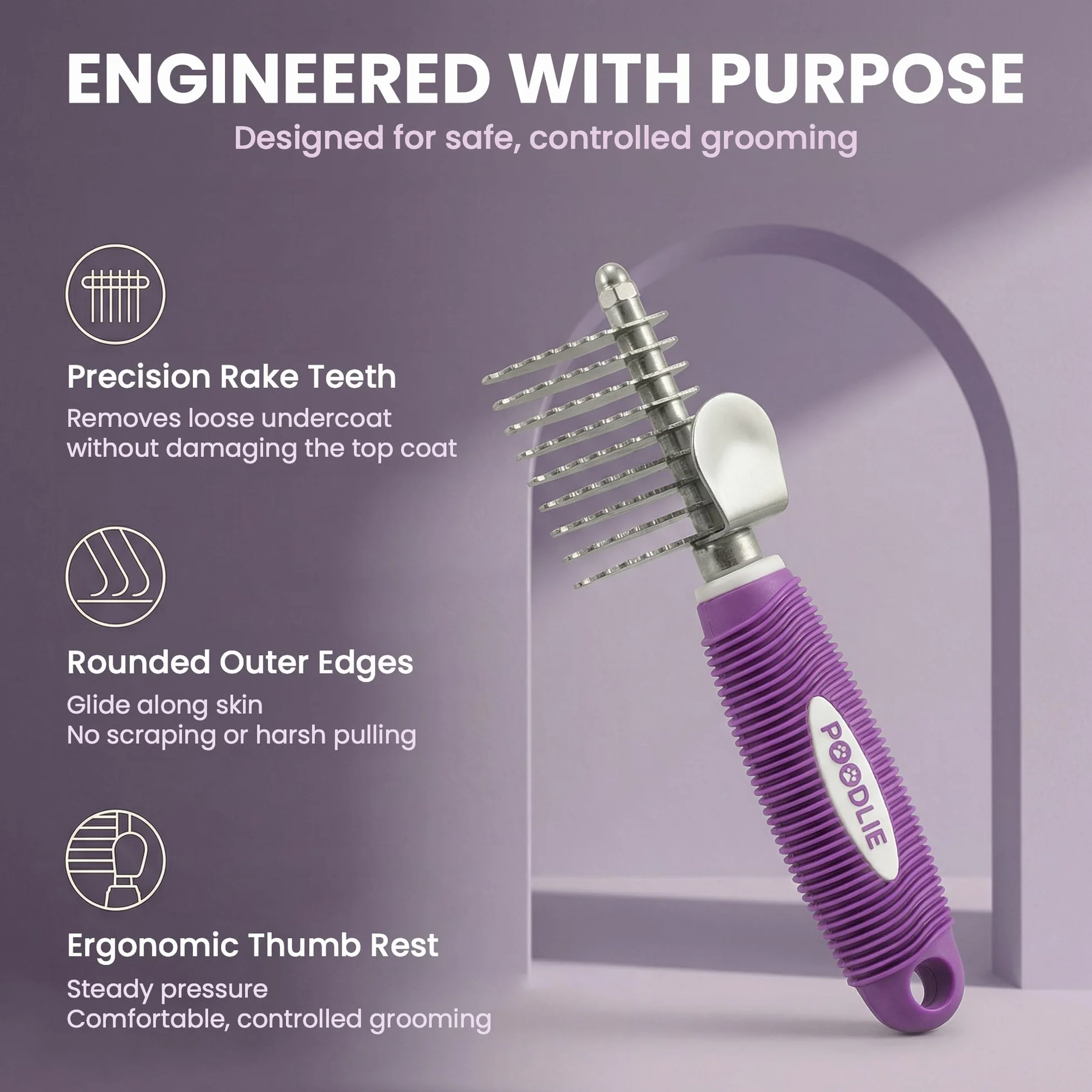 Poodle Pet - Cepillo de rastrillo para desenredar el pelo con cuchillas largas de seguridad de acero de 2.5 pulgadas para desenredar el pelo mate o anudado, accesorios de aseo seguros para perros,