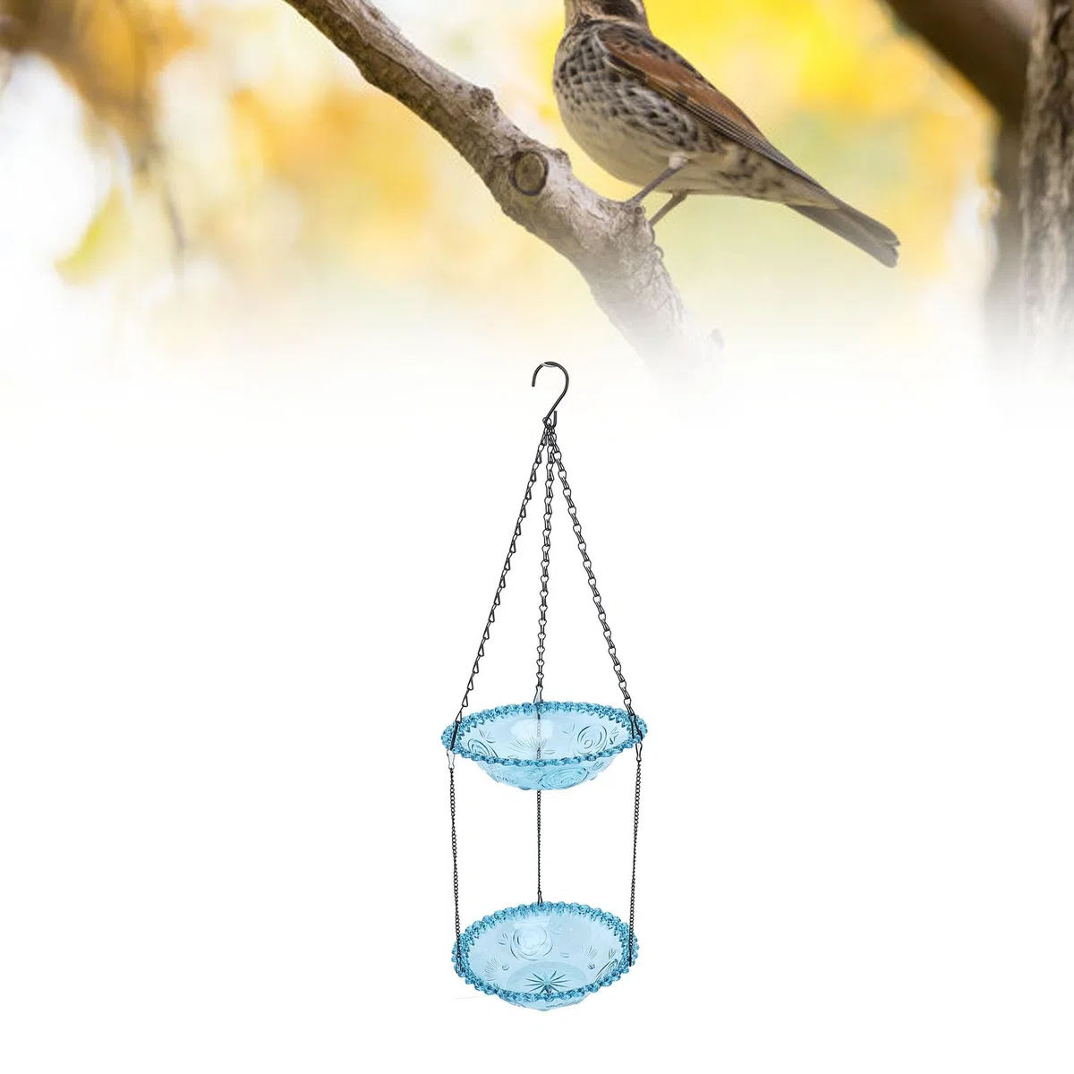 Comedero para Pájaros Colgante, Fuente Solar Grande para Decoración de Jardín y Pájaros Pequeños, Fácil de Usar, Comedero para Al Aire Libre para Césped de Jardín, Material Plástico