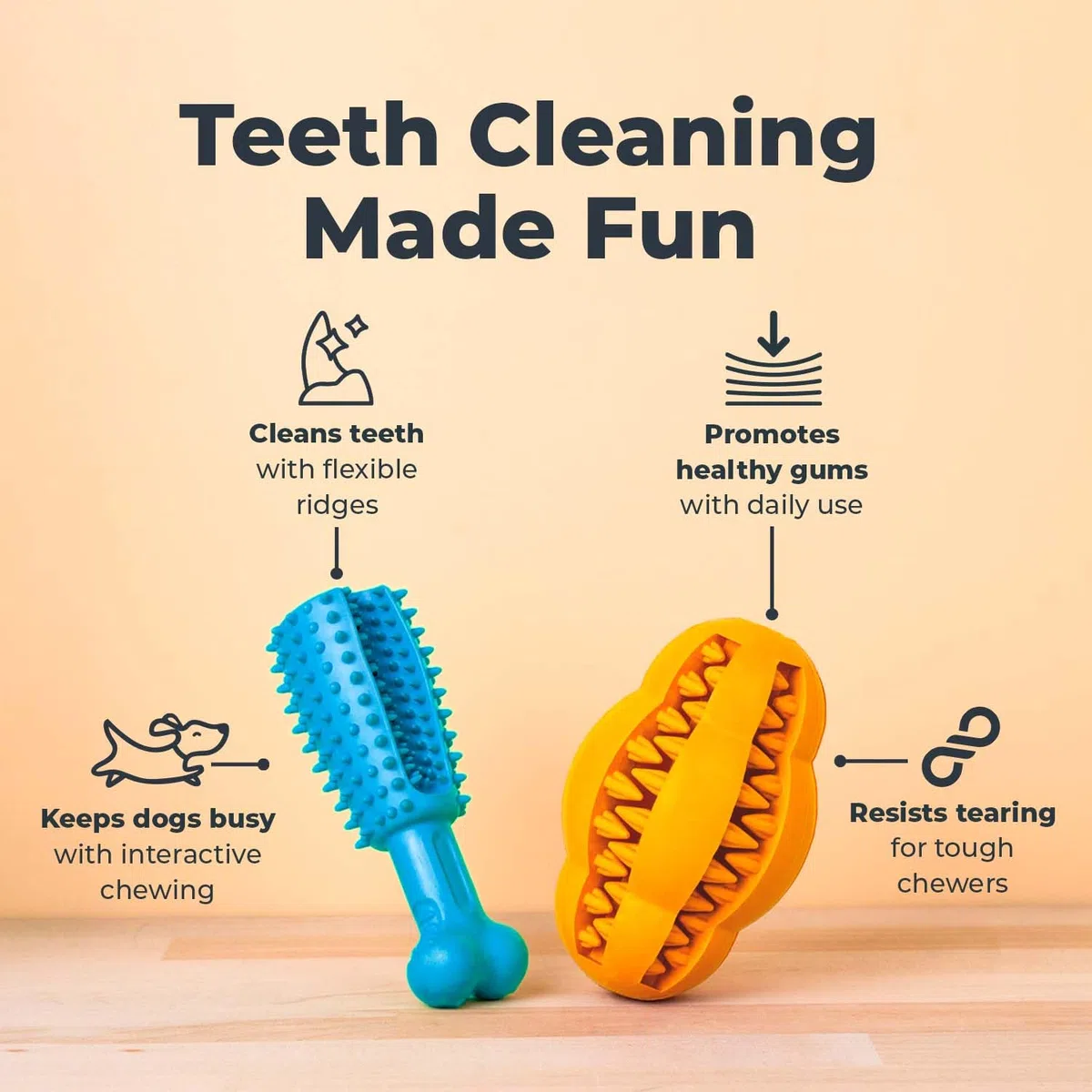Oxyfresh Juguete dental para perros, el mejor juguete masticable de goma duradero para masticadores agresivos, elimina la placa, limpia los dientes y refresca el aliento sin cepillarse (grande)