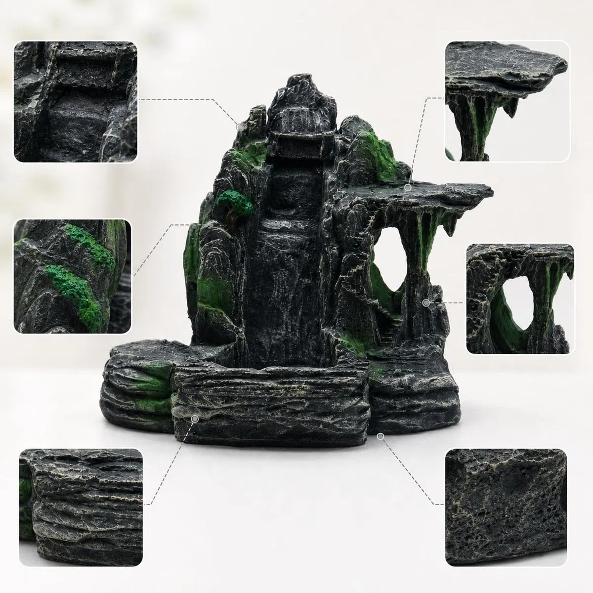 Adorno de Resina de Montaña con Cascada de Piedra para Decoración de Acuarios de Mesa para Paisajismo Acuático Y