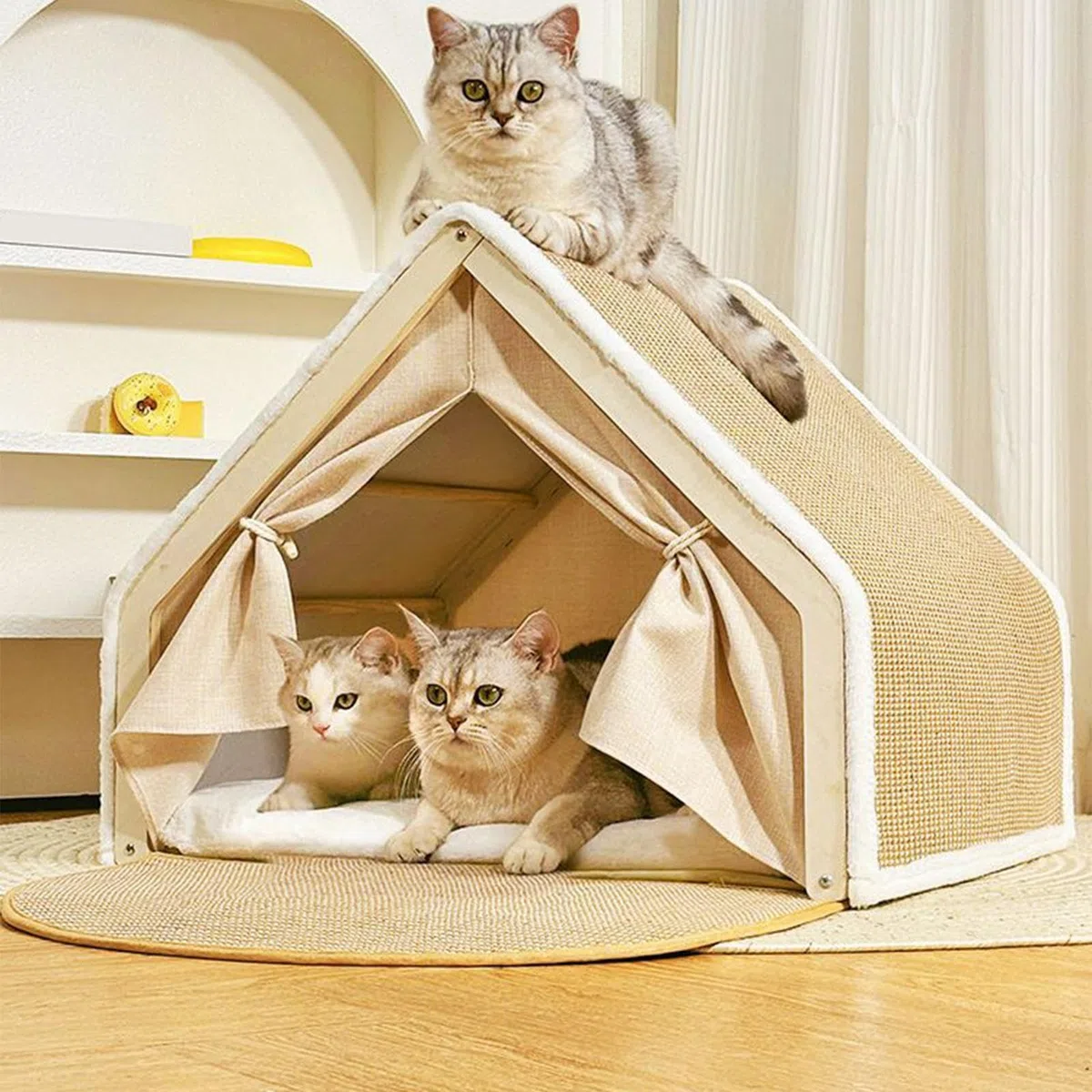 Tienda Cama Gatos Tablero De Rascador Sisal Y Casa | Tienda para en Interior del Hogar Dormitorio Habitación de Mascotas Suelo Invierno