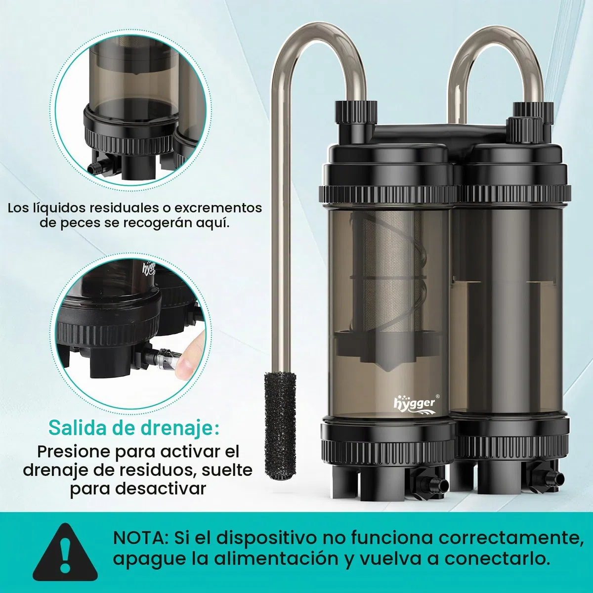 hygger Filtro externo para acuario de 9 W, filtro de agua de doble flujo, 450 l/h, para colgar en el acuario, para recogida de peceras de 27 a 74 L, descarga de residuos para agua dulce y salada