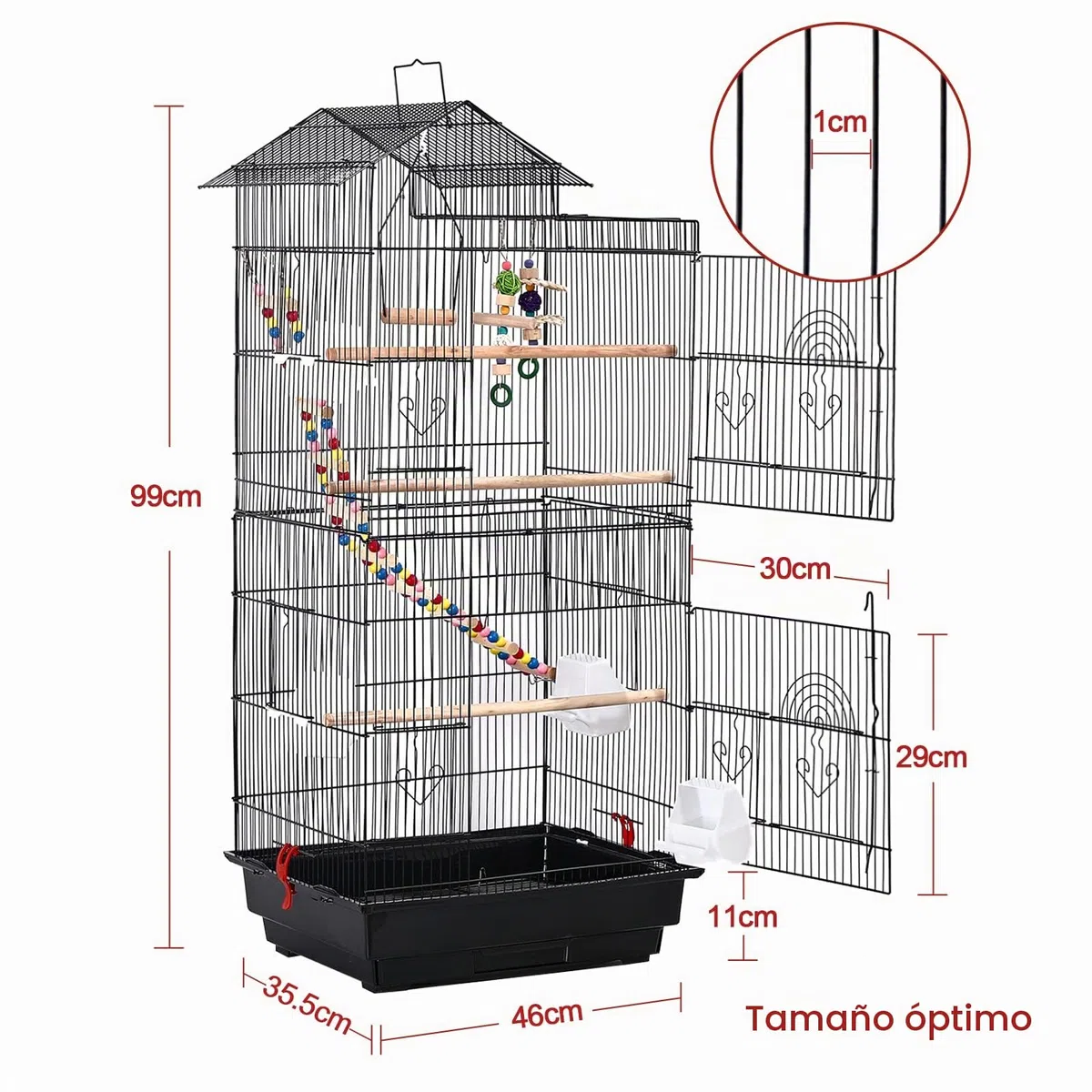 UISEBRT Jaula para pájaros con juguete de jaula - Gran aviario para pájaros, casa de aves de metal, jaula para pájaros para pinzones, canarios, periquitos, negro (Tipo A, 46 x 35.5 x 99 cm)