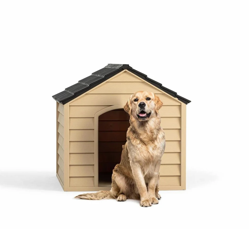 Caseta de plástico para mascotas, uso exterior, color marrón