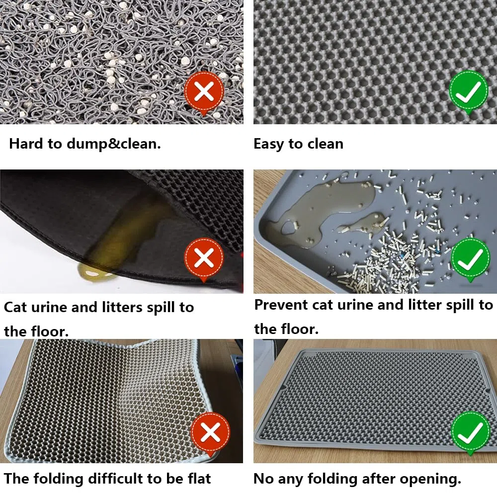 Alfombrilla de silicona para arena de gatos, impermeable, de doble capa, para caja de arena para gatos (gris, 20 x 15 pulgadas)