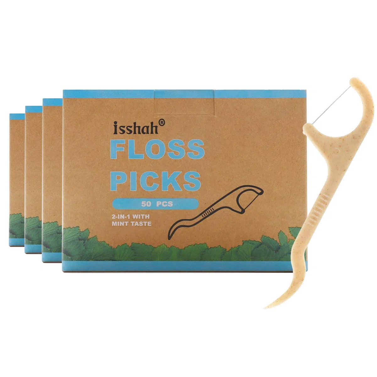 IsshahPúas de hilo dental natural – 200 unidades – sin BPA, biodegradable, compostable, respetuoso con el medio ambiente, púas dentales naturales por Isshah, Beige, ]