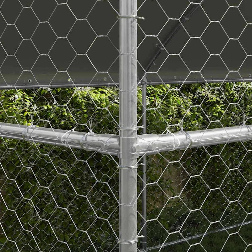 Jaula para perros, 4 unidades, acero galvanizado plateado, 8 x 2 x 2 m, recinto exterior con sistema de cerrojo, plegable y ampliable, protección segura para cachorros y perros en el jardín o