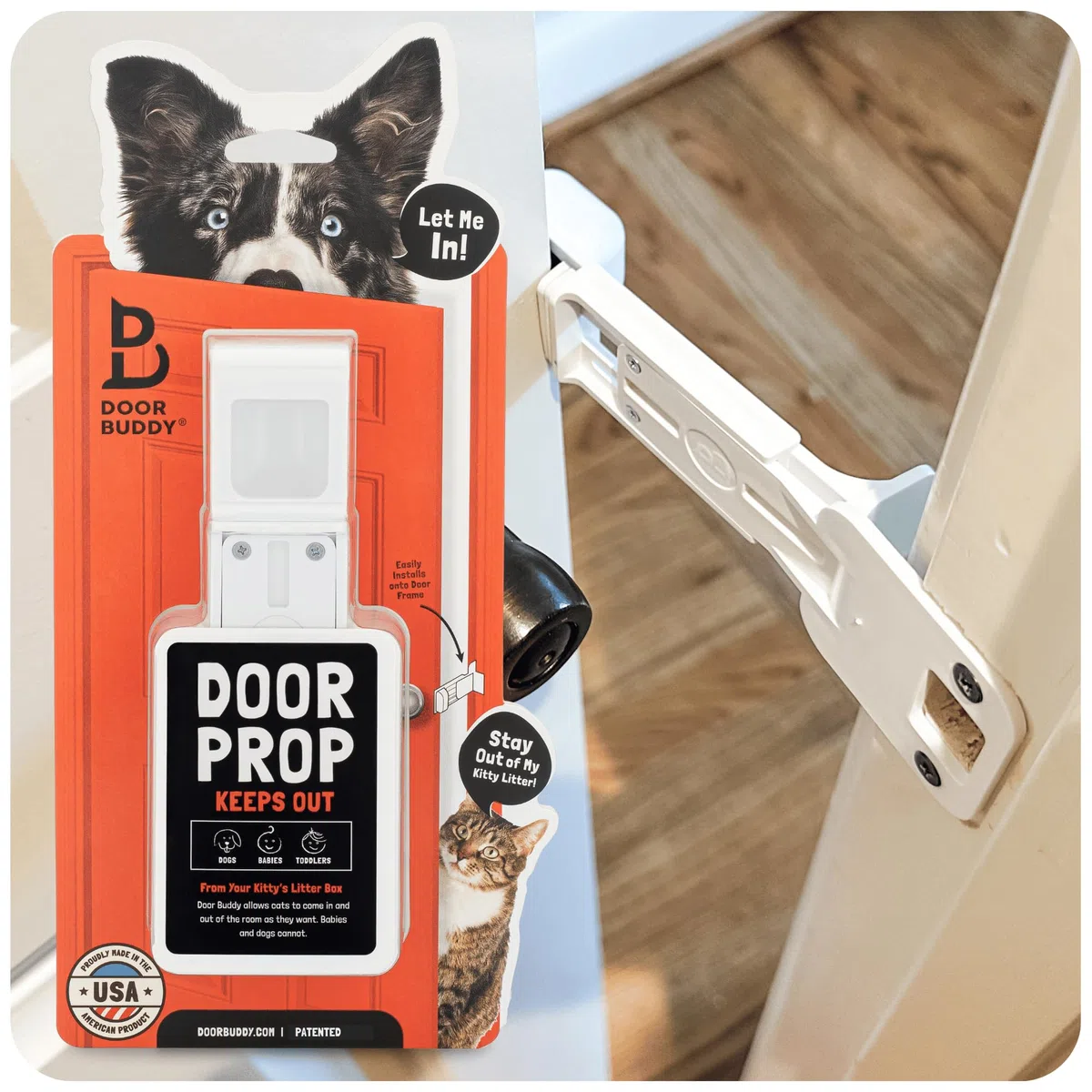 Door Buddy Accesorio de puerta para gatos – El soporte de pestillo de puerta de gato más fácil para mantener la puerta interior abierta para mascotas – Estación de alimentación para gatos y caja de