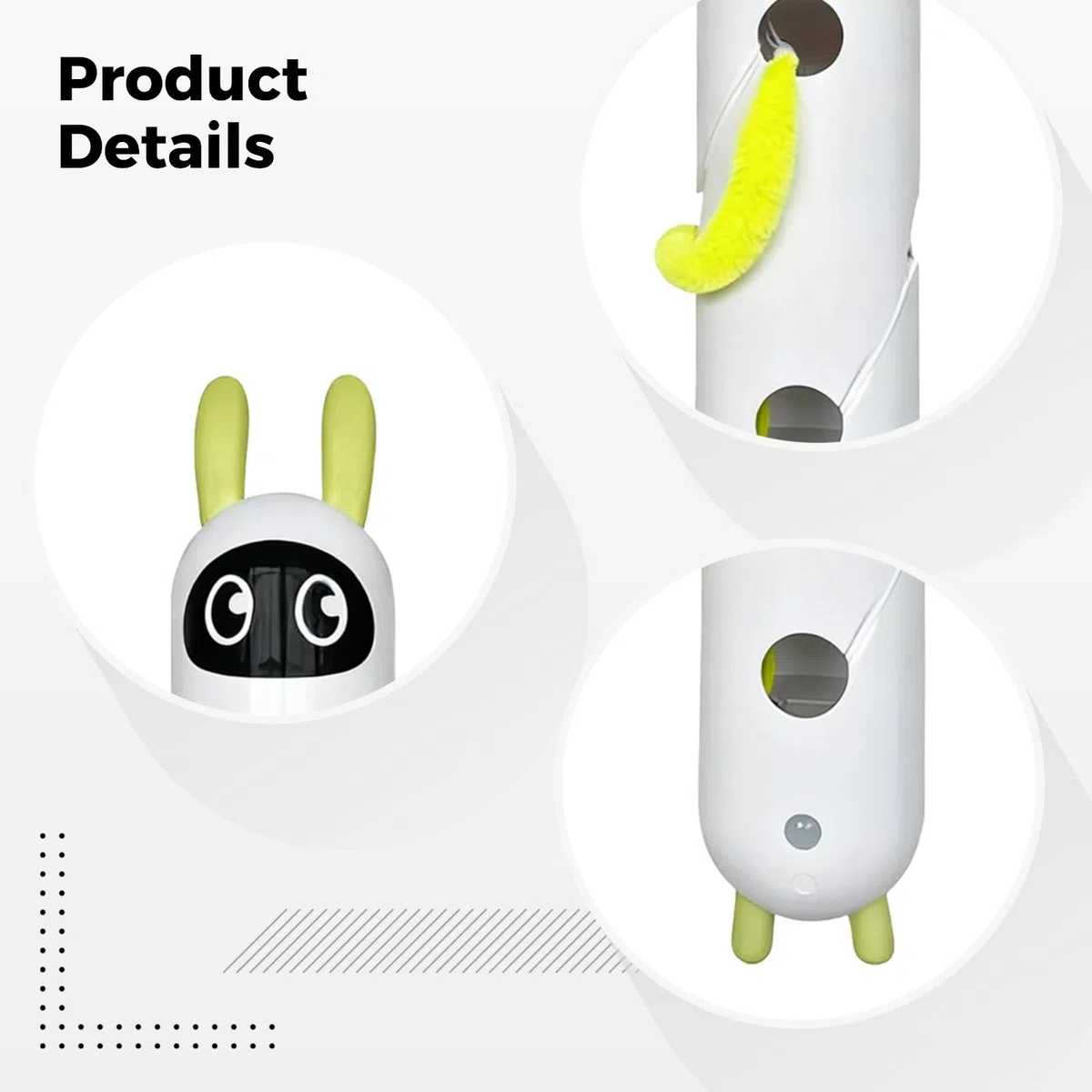 Juguete automático de cola esponjosa de ABS, juguete interactivo de plumas de gato con gusano de felpa, diseño de conejo, ventosa doble, carga por USB, juguete de larga duración para gatos de interior