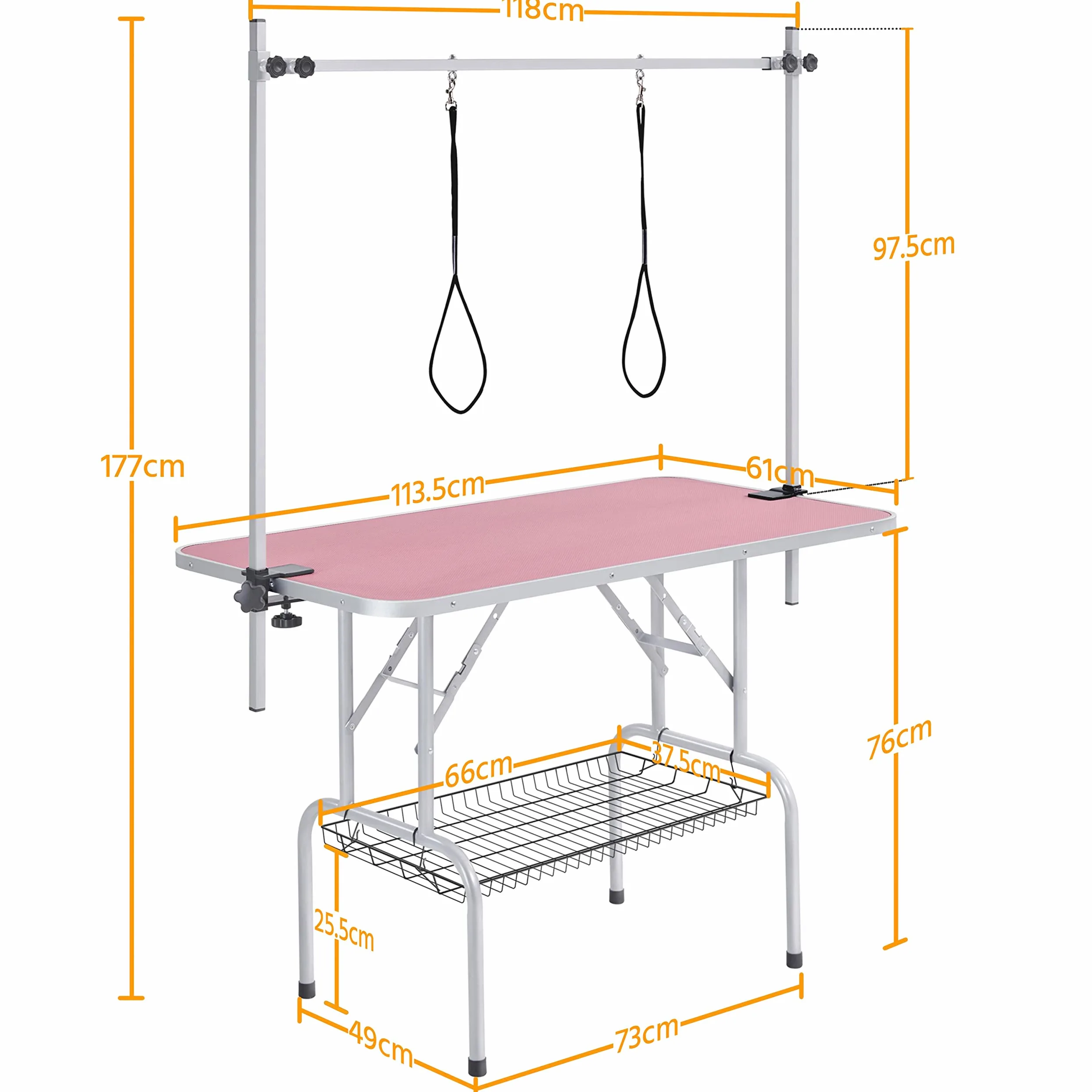 Yaheetech Altura justable Mesa de Peluquería para Canina Mesa de Tijeras Mesa de Aseo para Perros118 x 60 x 177 cm Rosa