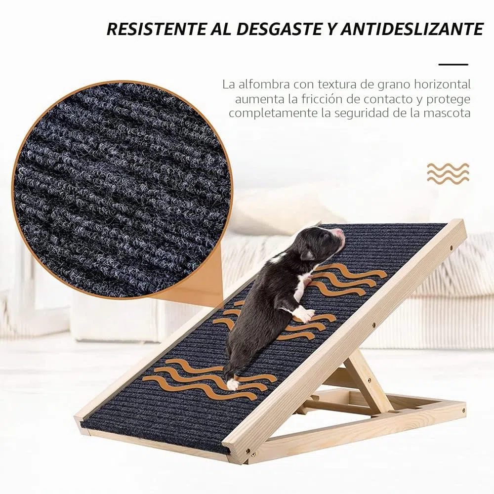 Efan Rampa de madera maciza de 70 x 35 cm para mascotas, escalera portátil de altura ajustable, superficie antideslizante, para coche, furgoneta, 2 unidades separadas