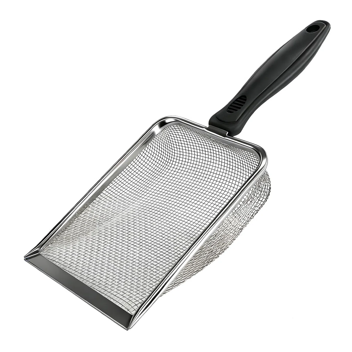 Cuchara de arena para gatos, pala de arena para gatos con malla de acero inoxidable, cuchara de agujero de 2,8 mm para arena de gato, arena de gallinero, arena de playa