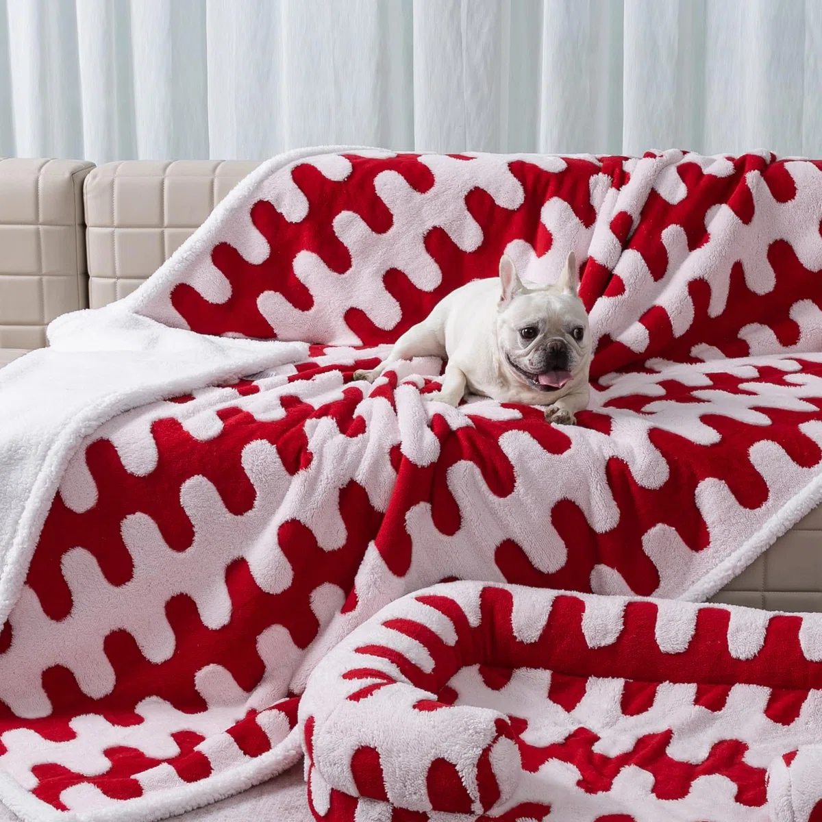 Manta impermeable para mascotas, color rojo, elegante, de forro polar Sharpa, para perro, para cama, sofá, protección de muebles, fundas lavables y reversibles (onda roja, L)