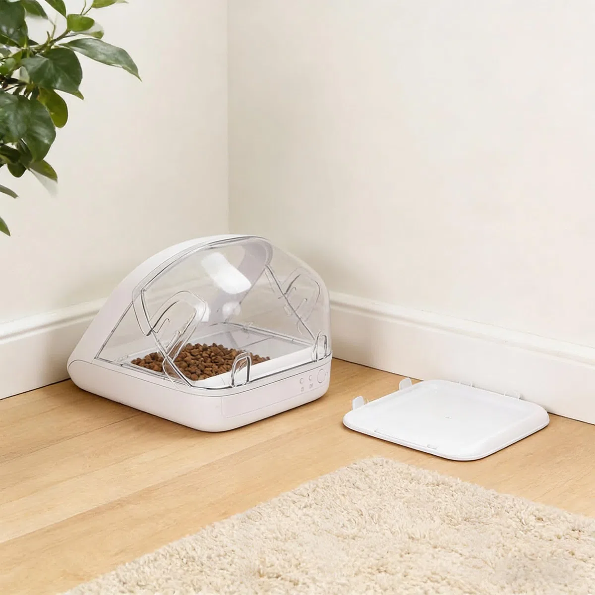 Parte trasera transparente fuerte para dispensadores de mascotas que evita el acceso no deseado a los alimentos durante el tiempo de alimentación, accesorio de alimentador automático