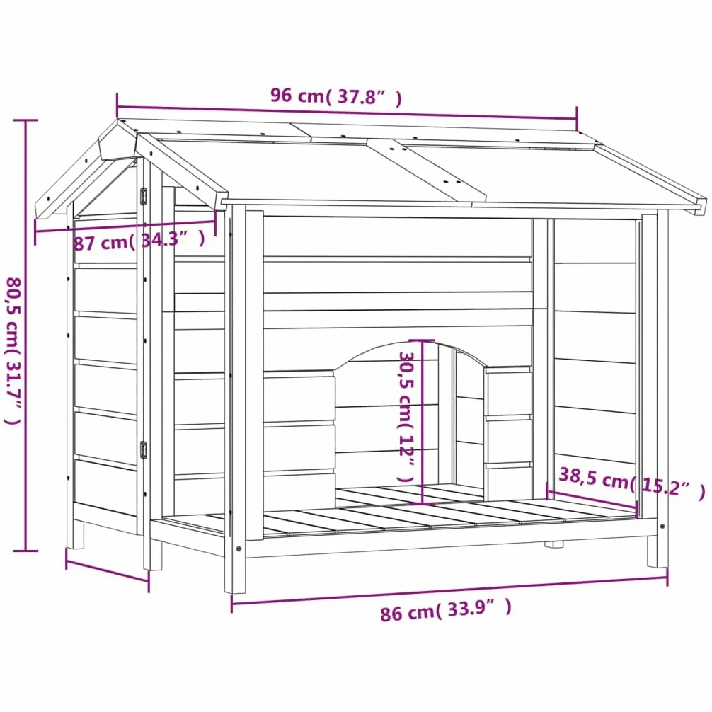 Caseta para perros gris de madera maciza de pino 96 x 87 x 80,5 cm con techo impermeable, gran entrada para jardín, protección y seguridad ideal para perros, cachorros y mascotas