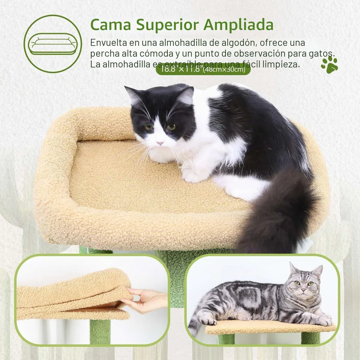 Globlazer Rascador para Gatos Verde Cactus Interior 137 cm con inmenso Hamaca 45 * 40cm, Grande Nidos, Plataformas Acolchada, Estable Árbol Rascador para Gatos Fácil de Montar (F53, Verde Cactus)
