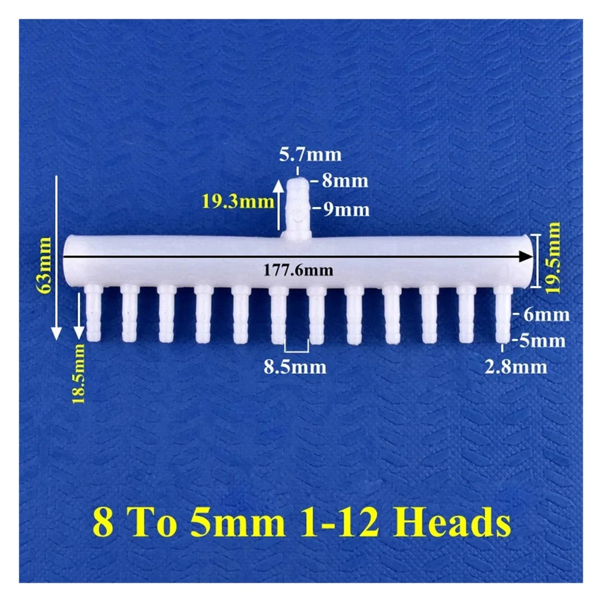 Desviador de Gas y oxígeno 8-5mm, 2~20 cabezales, manguera for tanque peces acuario, bomba aire, distribuidor oxigenación, conector drenaje poroso(8 To 5mm 1-12 Heads,20 Pieces)