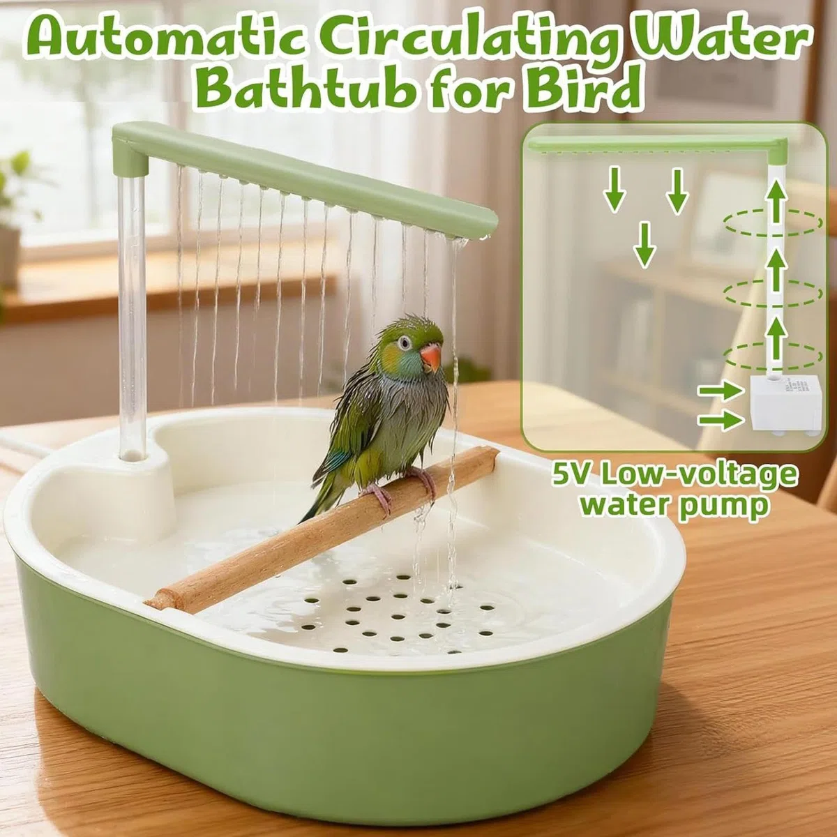 Baño De Jaula De Aves Bañera de Flujo Automático con 26 Agujeros para Aves | Tubo De Ducha Eléctrico Para Cacatúas Para Cacatúa, Periquito, Loro, Agapornis, Guacamayo Y Otras Aves