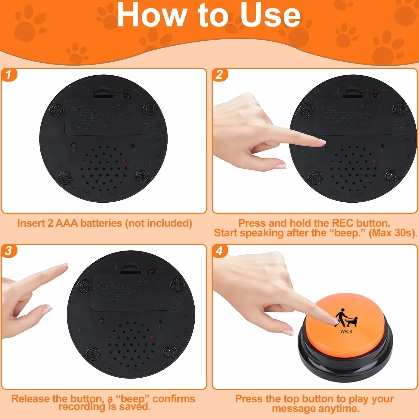 Botones de conversación para perros para comunicación, botones de voz grabables de 30 segundos con base antideslizante, zumbadores de entrenamiento de mascotas para perros y gatos, baterías no