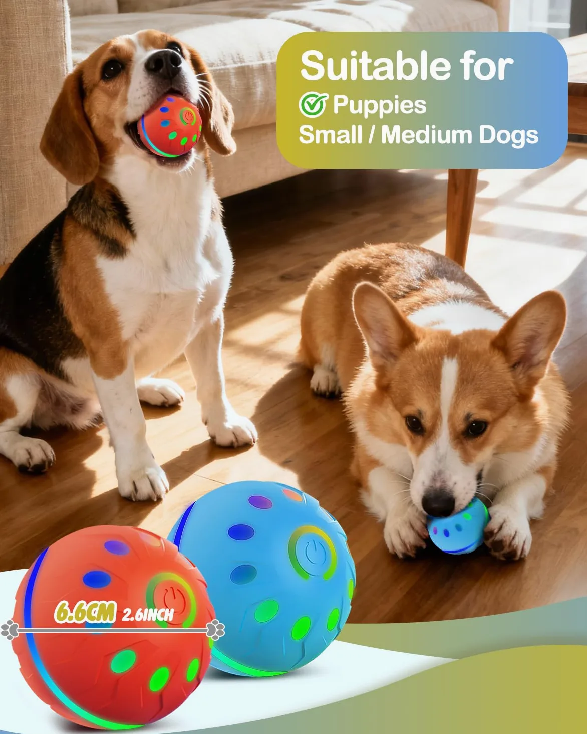 Zoomsnail Juguetes interactivos para perros, bolas automáticas recargables sin BPA con luces, impermeables y 2 modos de bolas para perros pequeños/medianos, perfecto para jugar y como regalo para