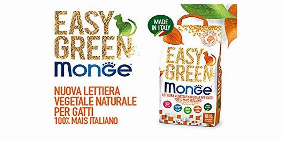 Arenero vegetal Monge Easy Green Mais para gatos y hurones reptiles, cat 10 litros, biodegradable, WC 2/3/6 bolsas