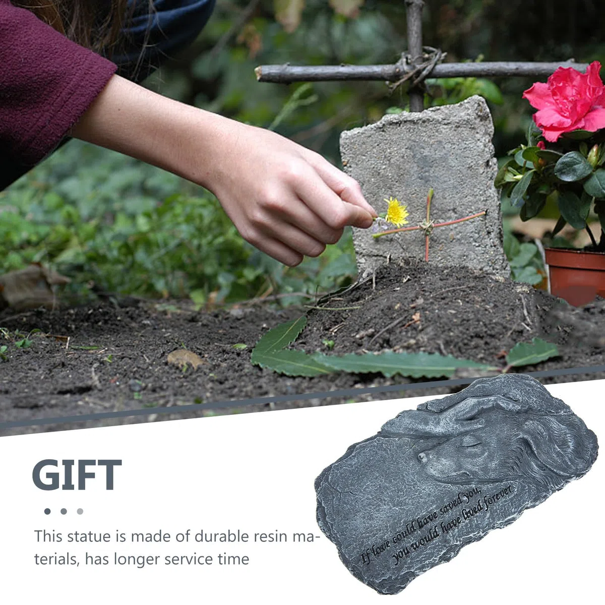Lápida de Ángel Piedra Conmemorativa y Estable para Mascotas de Resina para Homenaje Hogar o Jardín