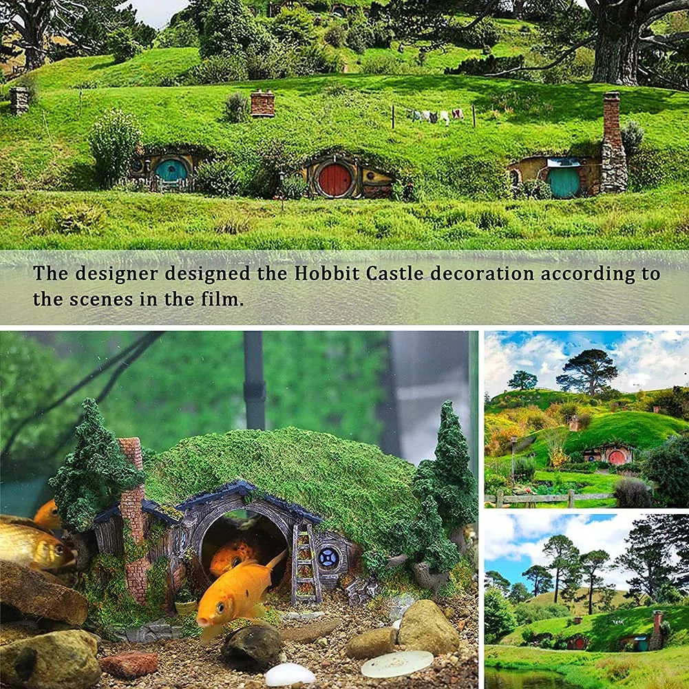 Hobbit - Decoración para pecera, casa de reptiles, agujero oculto, paisajismo para acuarios y reptiles, decoración de mini jardín, dos tamaños (L)