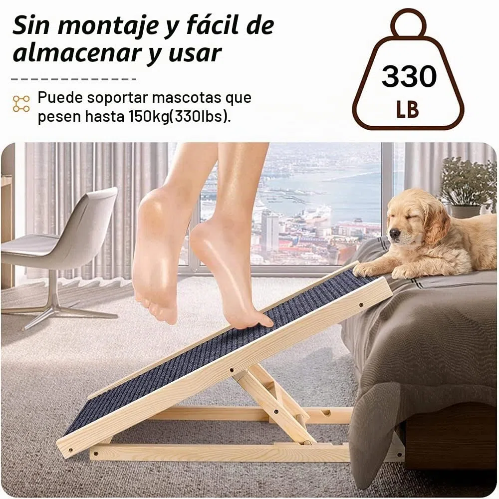 Efan Rampa de madera maciza de 70 x 35 cm para mascotas, escalera portátil de altura ajustable, superficie antideslizante, para coche, furgoneta, 2 unidades separadas