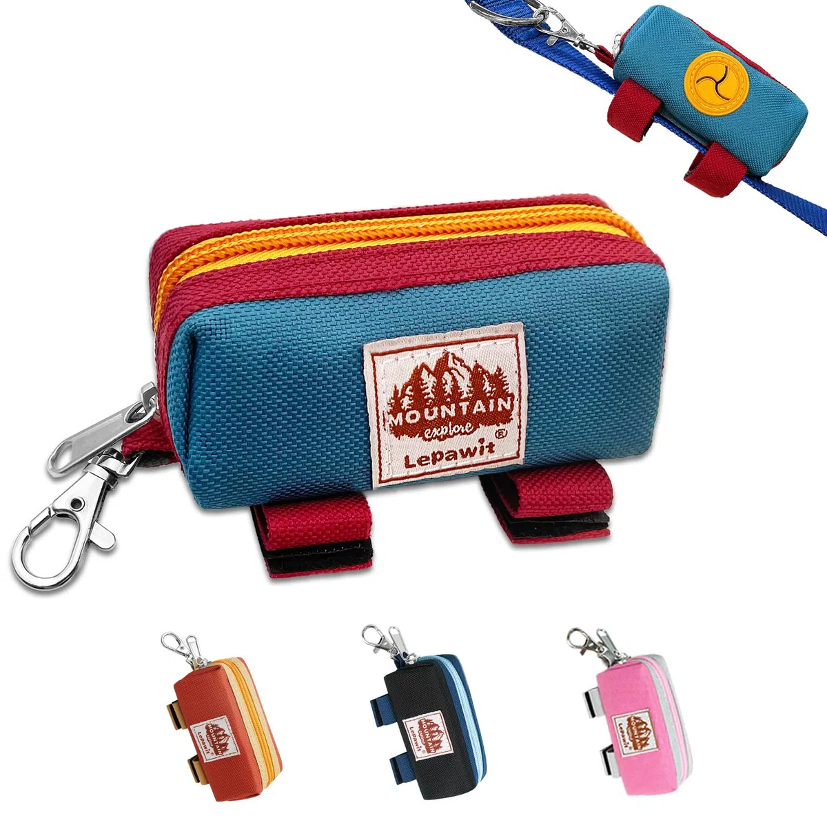 Soporte para bolsas de excrementos de perro, bolsa con cremallera, dispensador portátil de bolsas para excrementos de perro con 1 clip de metal, soporte de lona a juego para bolsas de basura