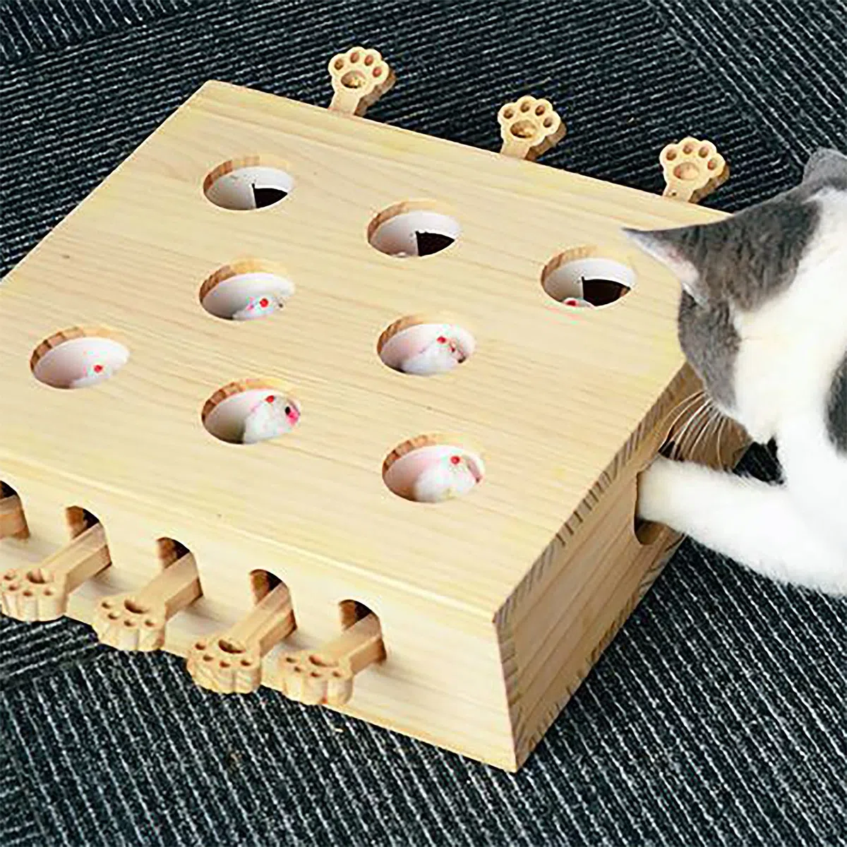 Juguete interactivo de madera para gatos Whack-A-Mole, juego atractivo y duradero para gatos y gatitos, mantiene a las mascotas entretenidas y estimuladas, diseño de madera natural, perfecto para